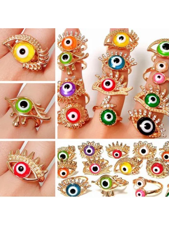 30pcs New Arrival Evil Eye Ring For Women Colorful Eyeball Rings Lucky Jewelry