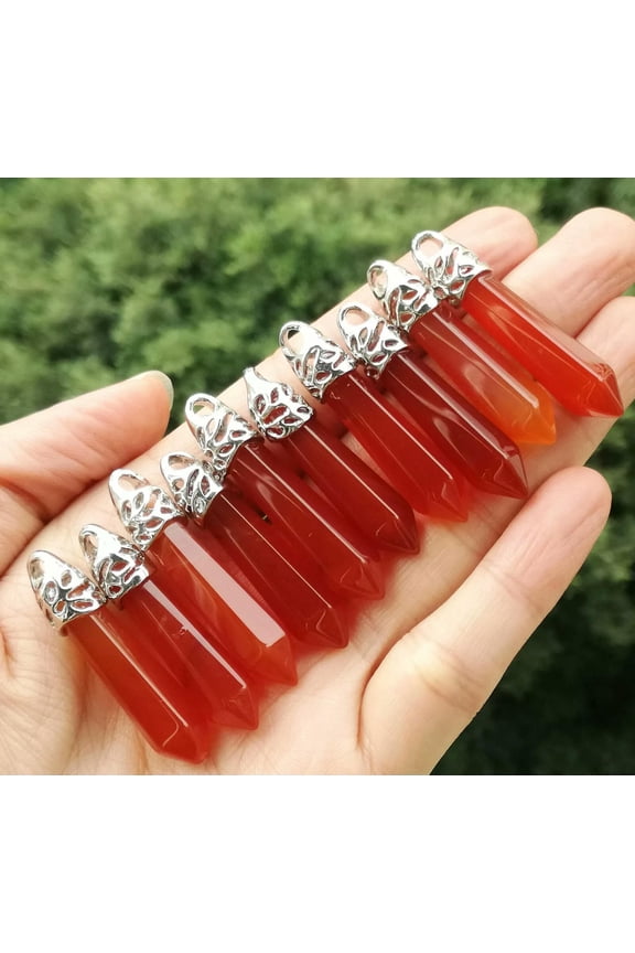 30pcs Red Agate stone Hexagon Point Pendant Chakra Reiki Healing Amulet