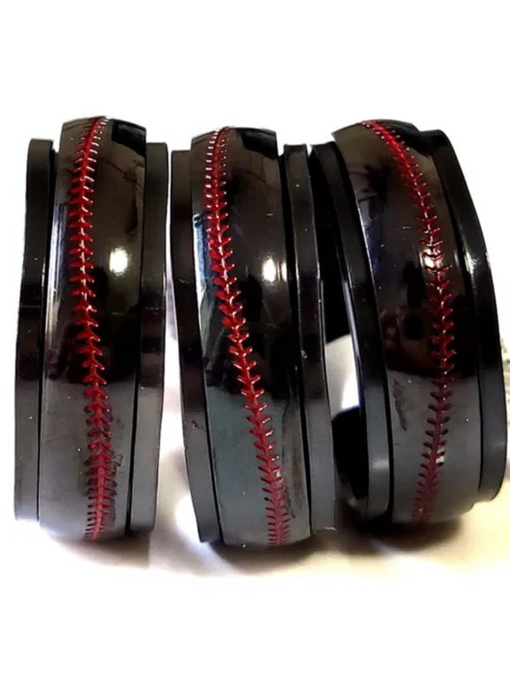 30pcs Red Stitching Sports Baseball Line Rotating Stainless Steel Spinner Ring