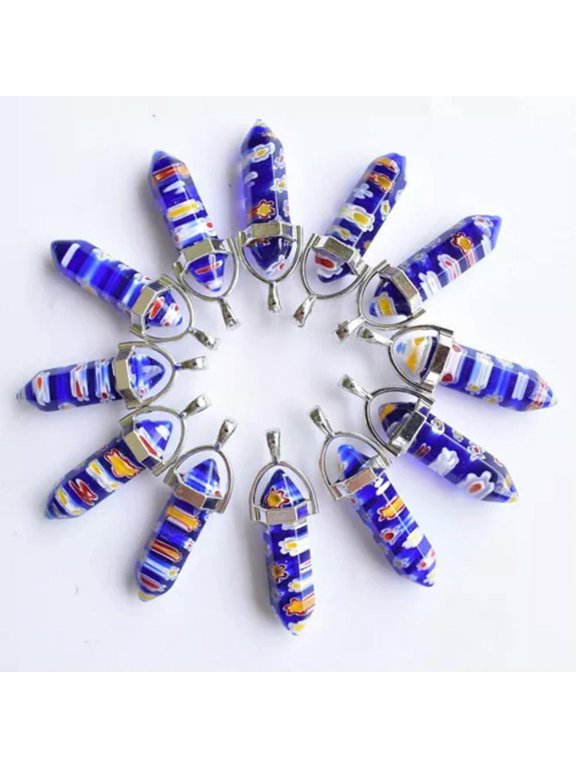 30pcs Royal Blue Thousand Flower Glass Pillar Point Charm Pendants for Jewelry