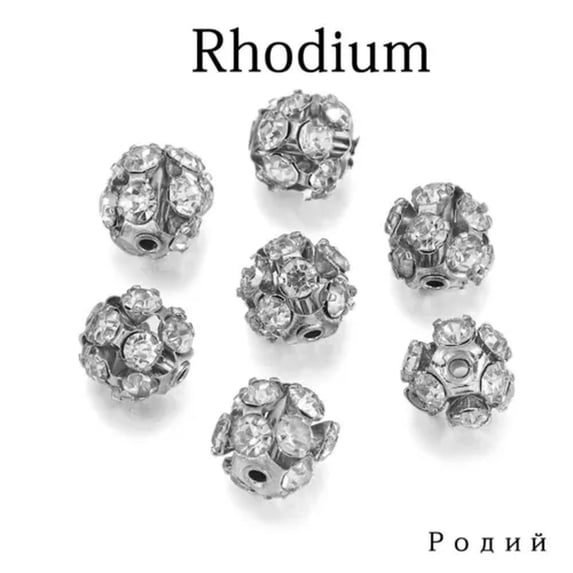 HOOUN 30pcs/lot Glass Rhinestone Ball Bead imitate Crystal Spacer Loose Beads Jewelry-Rhodium Ball Beads-8mm