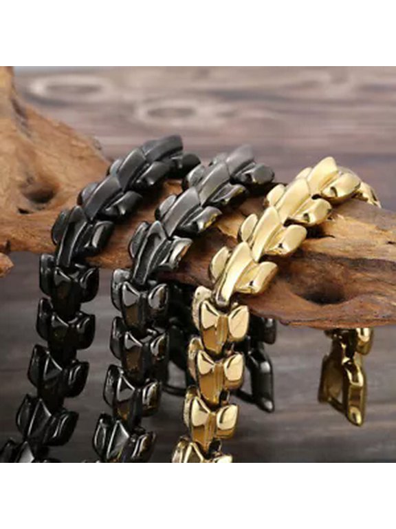 316L Stainless Steel Solid Keel Wheat Chain Bracelet For Mens Boys XMAS Gift 96G-vintage black