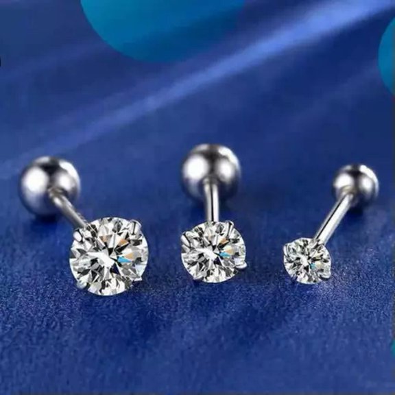 HOOUN 316L Surgical Stainless Steel Silver Round CZ Crystal Screw Back Stud Earrings -5mm