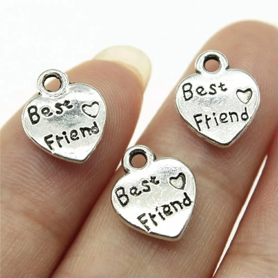 HOOUN 320 Pcs Antique Silver Best Friend Heart Charms Pendant 12X10MM B10882