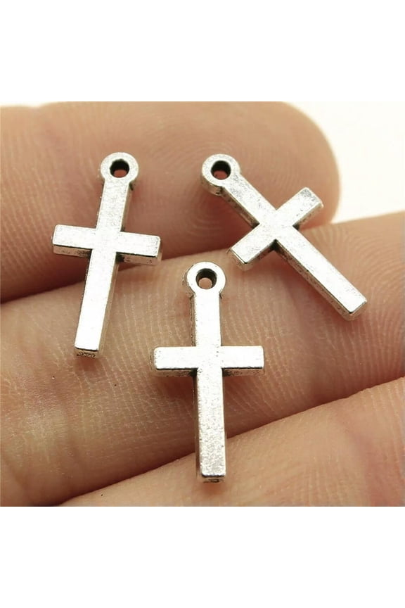 320 Pcs Antique Silver Cross Charms Pendant 19X9MM B10016