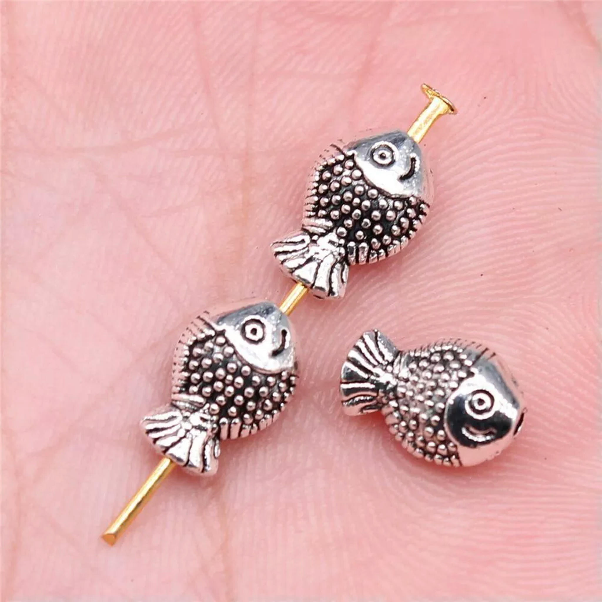 HOOUN 320 Pcs Antique Silver Fish Spacer Beads 12x7MM B16279