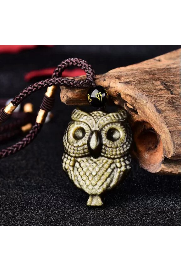 32mm Natural Obsidian Owl Chakra Talisman Amulet Protection Necklace Crystal-owl necklace