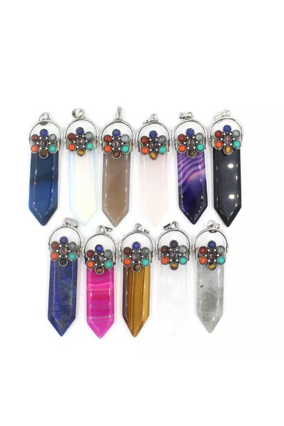 35pcs Mixed Stone Gems Stone Pendants Chakra Energy Reiki Healing Amulet