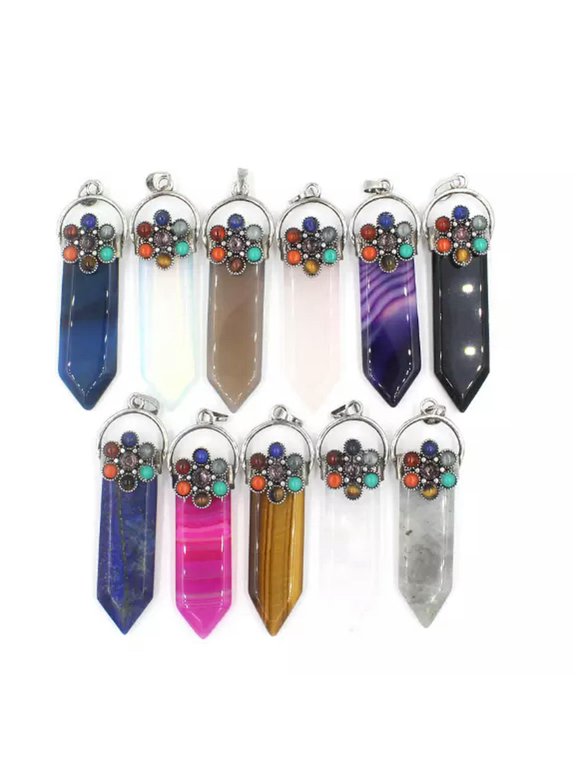 35pcs Mixed Stone Gems Stone Pendants Chakra Energy Reiki Healing Amulet