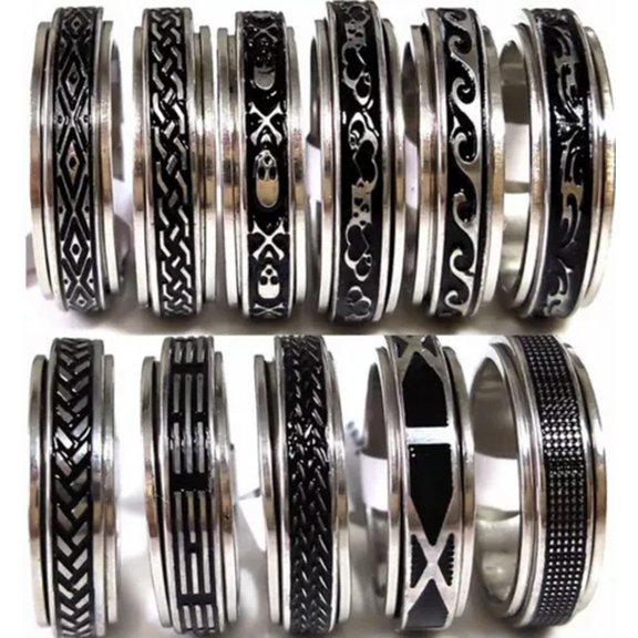 HOOUN 36pcs Wholesale Mix Lot Oil Filled Mullti-styles Spinner Stainless Steel Rings