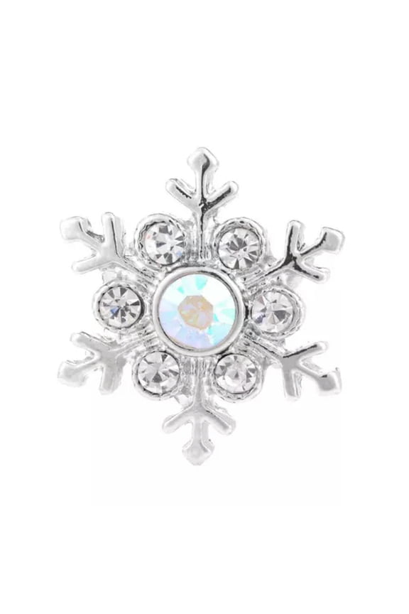 3D Snowflake Crystal Chunk Charm Snap Button Fit 18mm Snap Jewelry DIY -Clear AB
