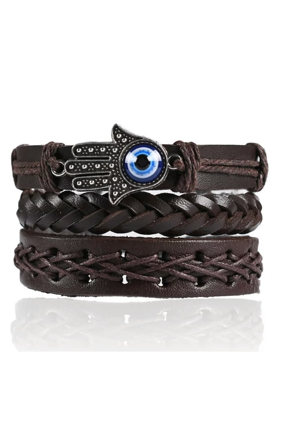 3Pcs/Set Palm Eye Rock Punk Leather Bracelet For Cuff Wristband Bangle Charm