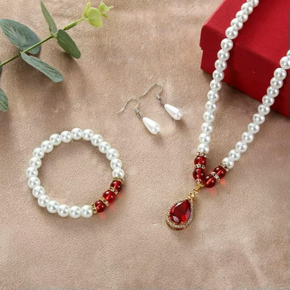 HOOUN 3Pcs/set Vintage Fashion Pearl Jewelry For Women Necklace Earrings Bracelet -yy-05