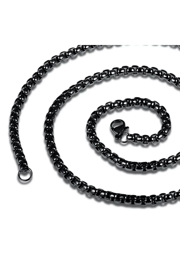 3mm 24'' Men's Stainless Steel Fashion Square Box Link-chain Necklace Black