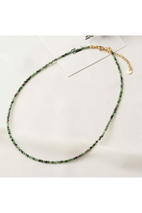 3mm Round Faceted Natural Gemstone Zircon Beads Stone String Choker Necklace-Ruby Zoisite