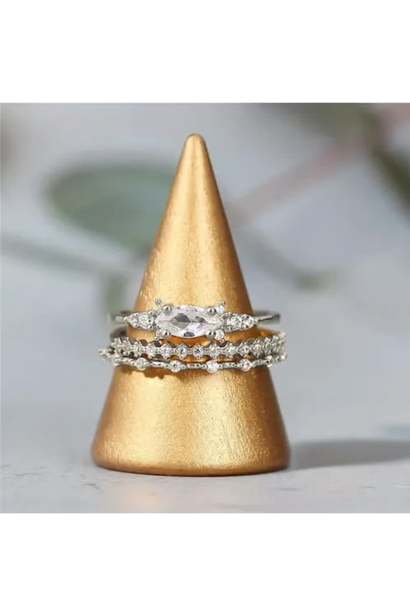 3pcs Exquisite Stacking Rings Paved Shining Zirconia Classic Combination Jewelry-Silvery-12