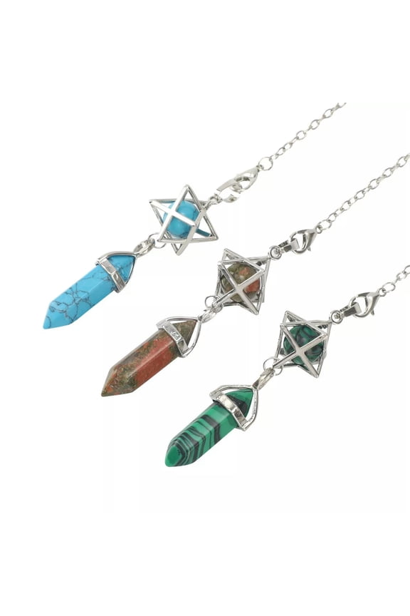 3pcs Mix Jade Quartz Hexagonal Mer-Ka-Ba Pendulum Reiki Healing Amulet Energy