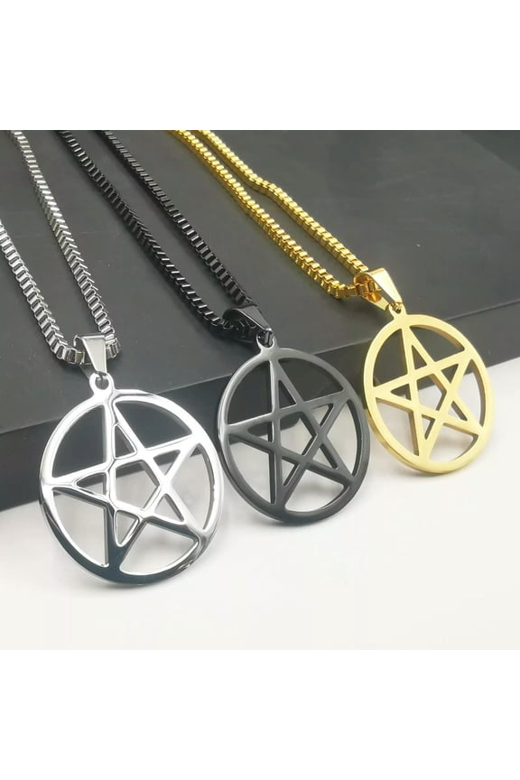 3ps Lot Wiccan Stainless Steel Pentagram Star Pendant Necklace Positive star 24'