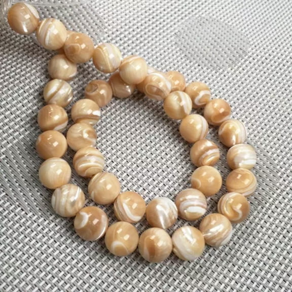 HOOUN 4-12MM Natural Shell Beading Round Loose Beads for Jewelry Making DIY 15.5''-White Coffee-8mm
