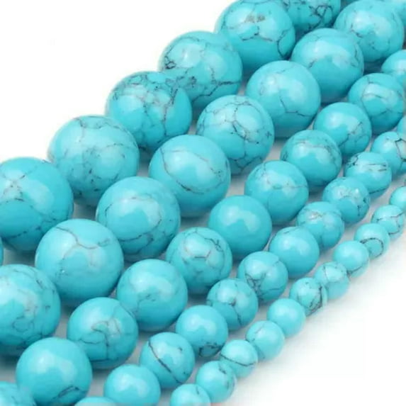 HOOUN 4-12mm Natural Turquoises Howlite Sediment Round Loose Beads for Jewelry Making-blue howlite-10mm 36pcs beads