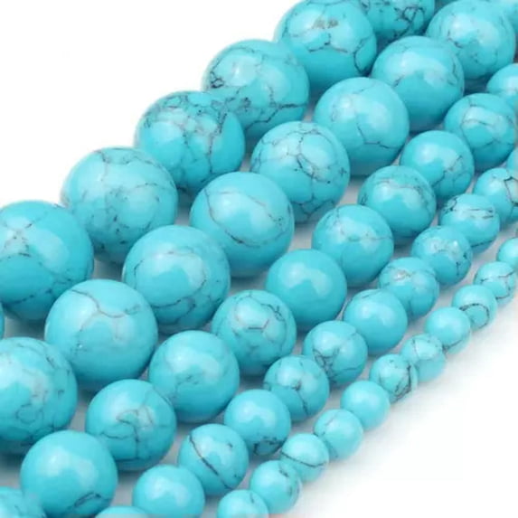 HOOUN 4-12mm Natural Turquoises Howlite Sediment Round Loose Beads for Jewelry Making-blue howlite-6mm 61pcs beads