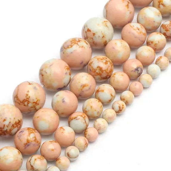 HOOUN 4-12mm Natural Turquoises Howlite Sediment Round Loose Beads for Jewelry Making-pink shoushan-8mm 46pcs beads