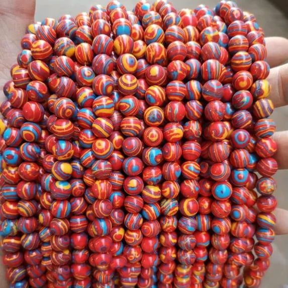 HOOUN 4-12mm Natural Turquoises Howlite Sediment Round Loose Beads for Jewelry Making-red blue malachite-6mm 61pcs beads