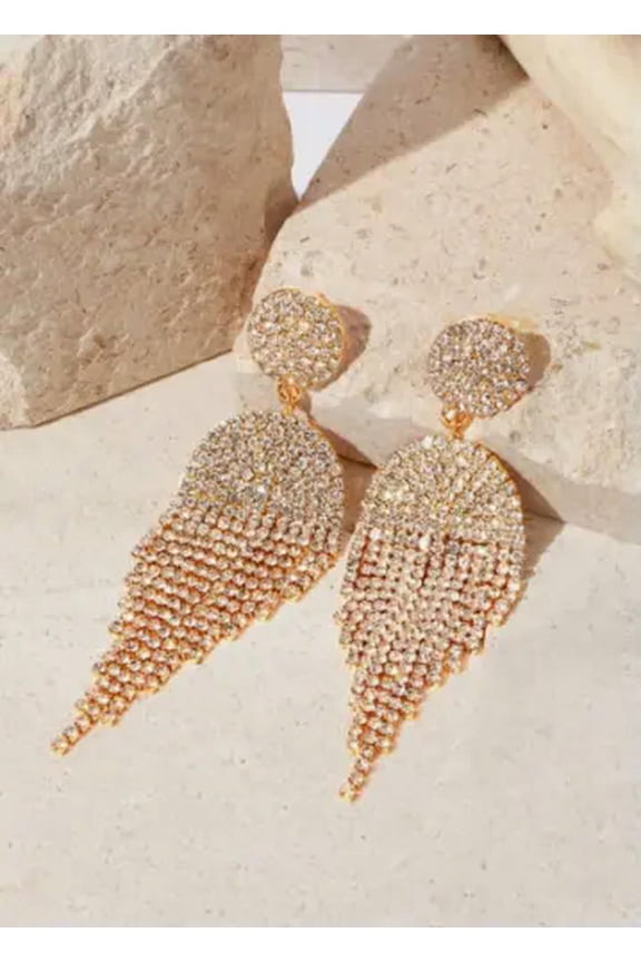 4.2" Long Clear White Crystal Statement Earrings Pageant Drag Queen Bridal