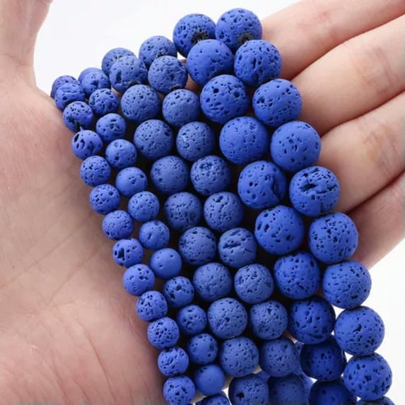HOOUN 4 6 8 10 12mm Natural Colorful Lava Rock Essential Oil Diffuser Stone Loose Bead-Deep blue-4mm approx 91 beads