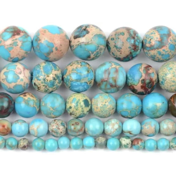 HOOUN 4/6/8/10mm Natural Colorful Sea Sediment Jasper Stone Round Bead For Jewelry DIY-Lake blue-4mm