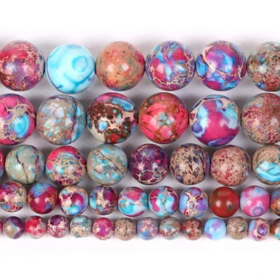 HOOUN 4/6/8/10mm Natural Colorful Sea Sediment Jasper Stone Round Bead For Jewelry DIY-green red-4mm