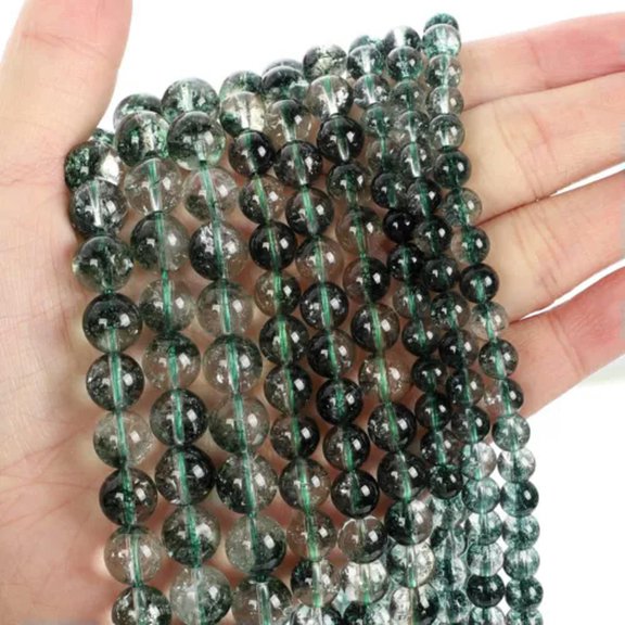HOOUN 4 6 8 10mm Natural Gemstone Smooth Round Loose Beads For Jewelry Making DIY 15.5-Green ghost-4mm 88-90pcs