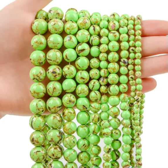 HOOUN 4 6 8 10mm Natural Gemstone Smooth Round Loose Beads For Jewelry Making DIY 15.5-Shell turquoise-8mm 44-46pcs