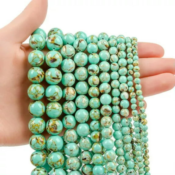 HOOUN 4 6 8 10mm Natural Gemstone Smooth Round Loose Beads For Jewelry Making DIY 15.5-Shell turquoise9-4mm 88-90pcs