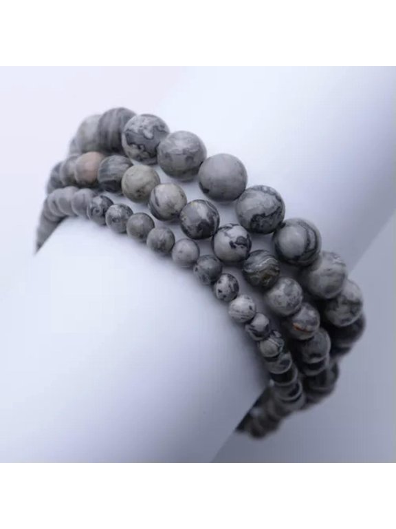 4~8mm Genuine Mixed Natural Gemstone Round Beads Stretchy Bracelet Healing Reiki-8mm-Map Stone