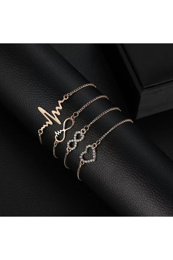 4 Pcs Anklet Beaded Heart Beat Beach Jewellery Cord Lace Boho Wrist Bracelet