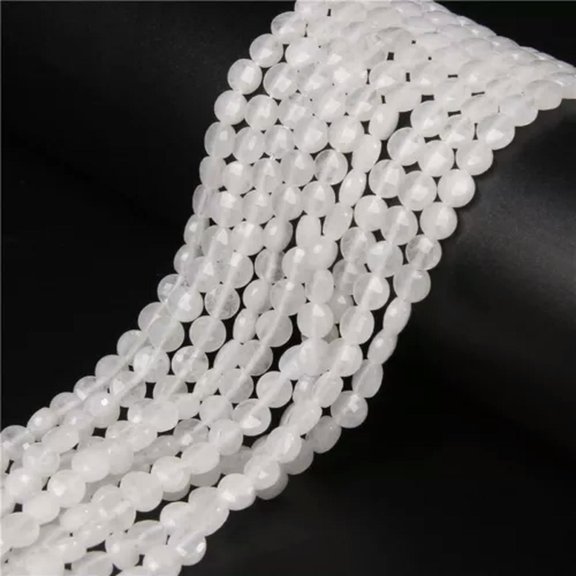HOOUN 40 Style Natural Faceted Gemstone Round Flat Coin Loose Beads for Jewelry Making-NO.34 White Quartz-4MM about 42pcs