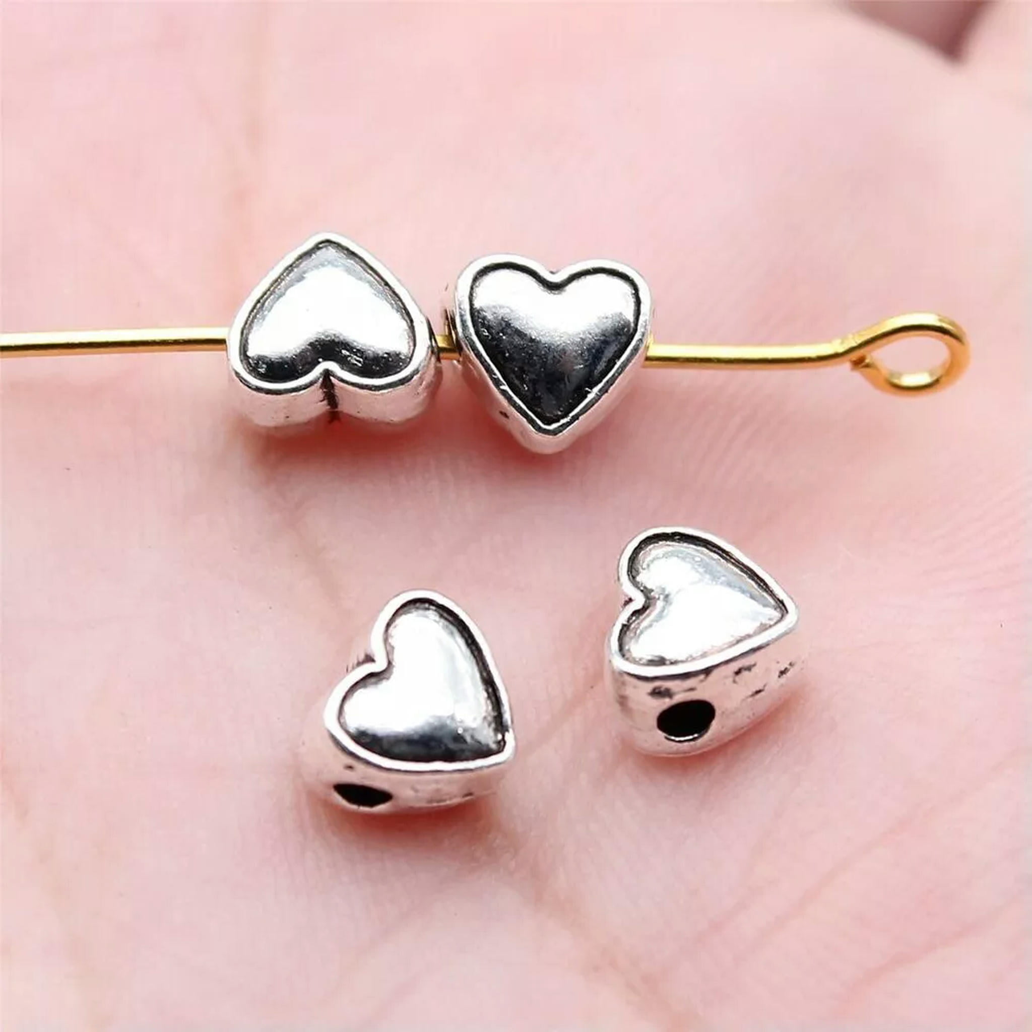 HOOUN 400 Pcs Antique Silver Heart Spacers 6x6MM B16853