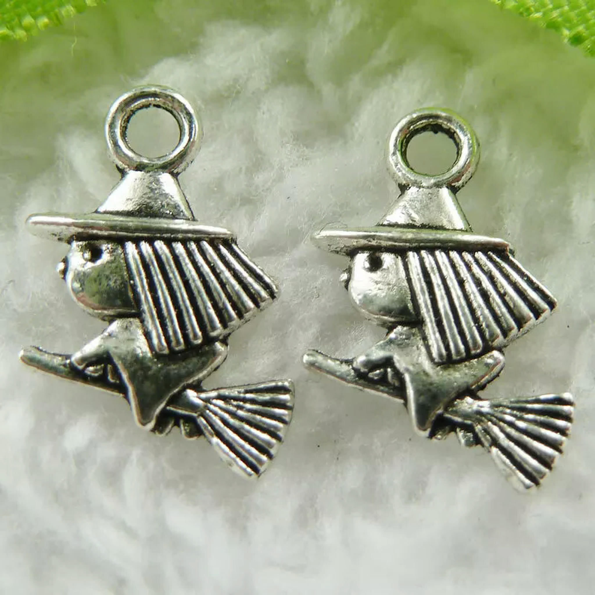 HOOUN 100 pcs tibet silver Broom star witch charms 16x11mm B482