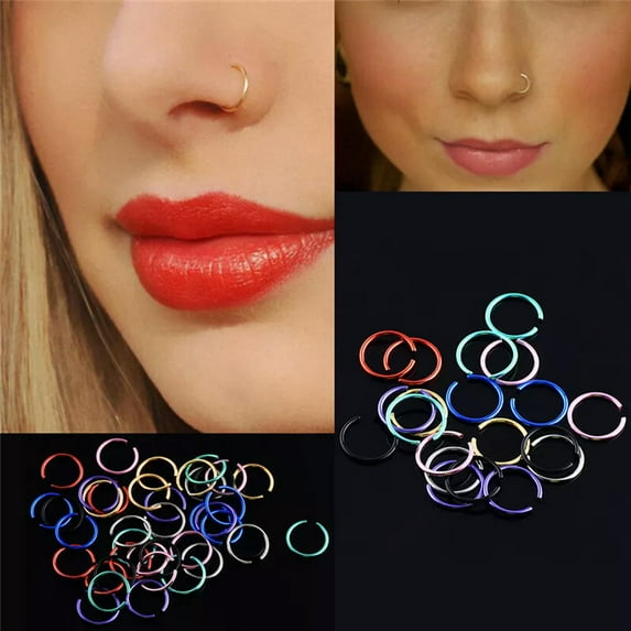 HOOUN 40Pcs Colorful Stainless Steel Nose Rings Piercing Lip Hoop Piercing Jew-qy_