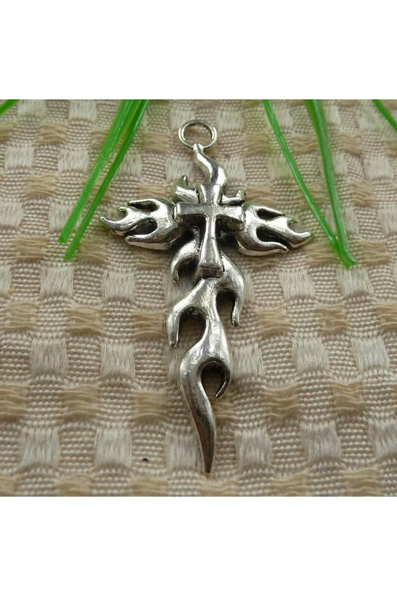 48 Pcs Tibetan Silver Flame Cross Charms 63X35MM S4074 DIY Jewelry Making