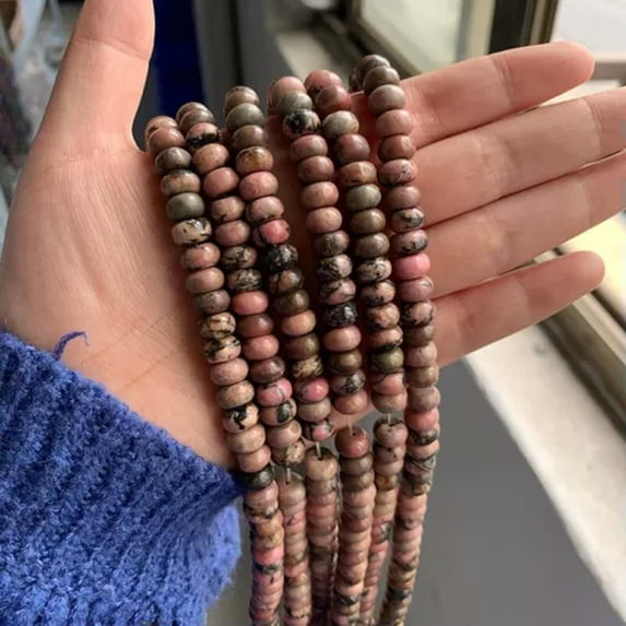 HOOUN 4X6MM/5X8MM Natural Gemstone Abacus Rondelle Loose Beads for Jewelry Making DIY-17 Rhodonite-4x6mm 15.5 inches
