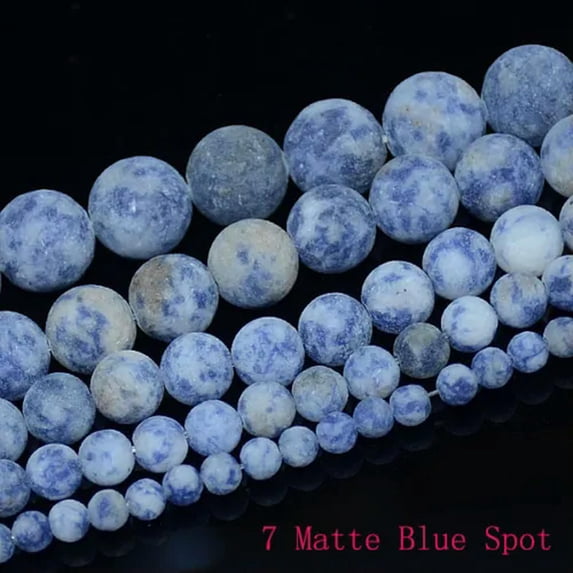 HOOUN 4mm 6mm 8mm 10mm Natural Frosted Matte Gemstones Round Loose Beads Jewelry 15"-12mm-7 Matte Blue Spot