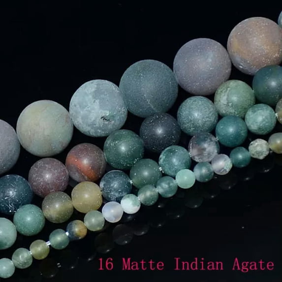 HOOUN 4mm 6mm 8mm 10mm Natural Frosted Matte Gemstones Round Loose Beads Jewelry 15"-6mm-16 Matte Indian Agate