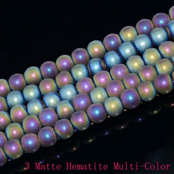 HOOUN 4mm 6mm 8mm 10mm Natural Frosted Matte Gemstones Round Loose Beads Jewelry 15"-6mm-3 Matte Hematite Multi-Color