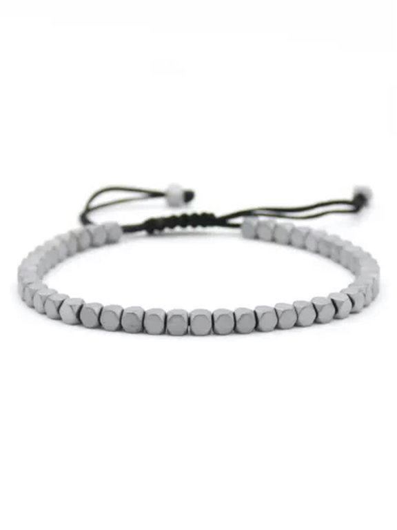 4mm Hematite Square Faceted Stone Braided Knot Rope Bead Bracelet Jewelry-Silver