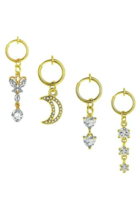 4pcs Fake Belly Piercing Ring Clip on Belly Navel Button Rings Surgical steel-Gold
