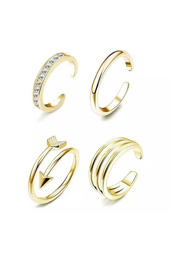 4pcs/set Toe Rings for Women Open Ring Women Beach Foot Jewelry Set Adjustable-Gold