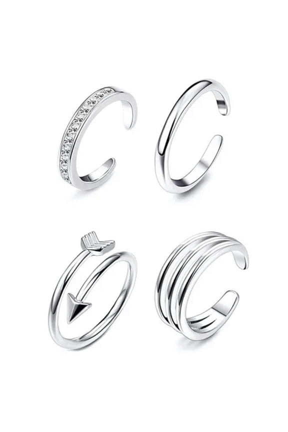 4pcs/set Toe Rings for Women Open Ring Women Beach Foot Jewelry Set Adjustable-Silver