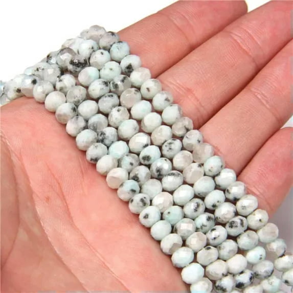 HOOUN 4x6mm Natural Gemstone Faceted Rondelle Spacer Loose Beads for Jewelry Making-4..Green White Jade-15 inches